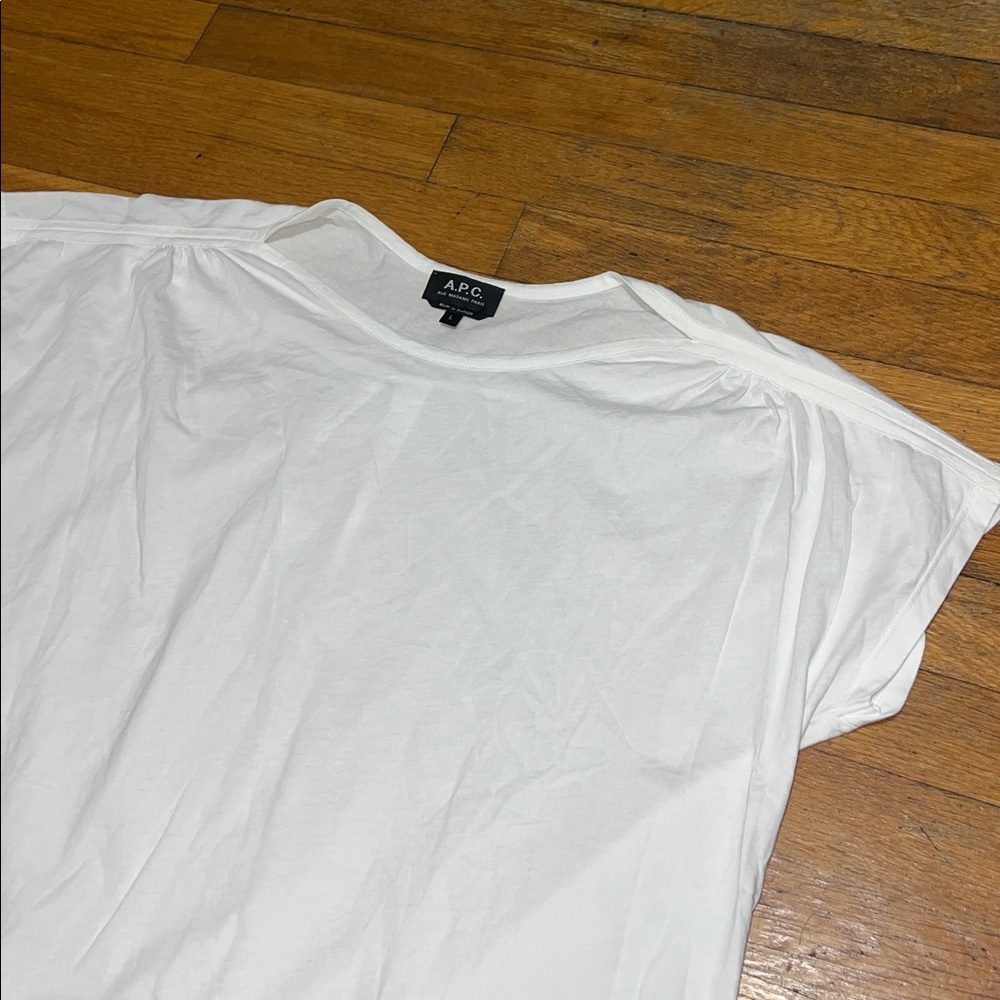 A.P.C. Oversized Boxy Fit Boatneck Cap Sleeve Tee in White, Women’s size Large - Picture 7 of 12